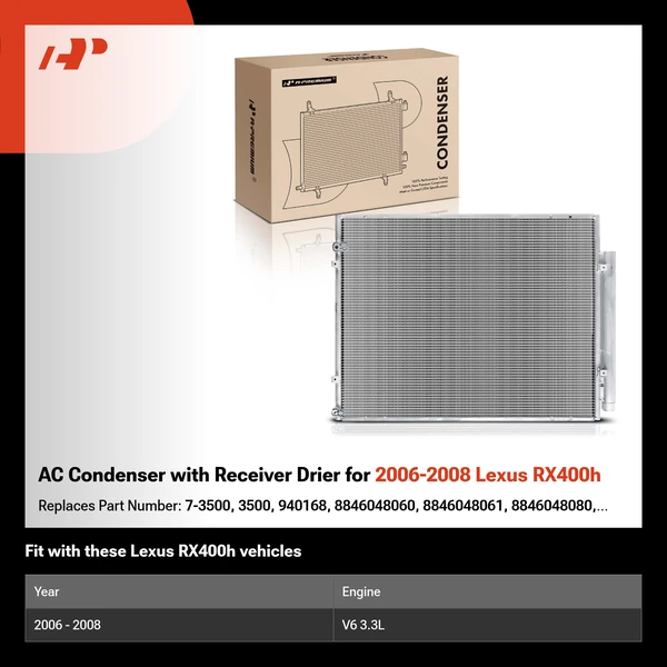 AC Condenser with Receiver Drier for 2006-2008 Lexus RX400h