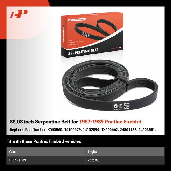 86.08 inch Serpentine Belt for 1987-1989 Pontiac Firebird