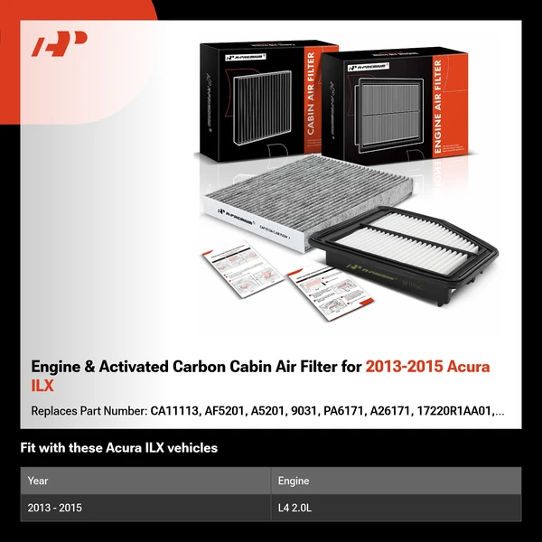 Engine & Activated Carbon Cabin Air Filter for 2013-2015 Acura ILX