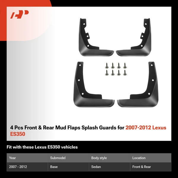 4 Pcs Front & Rear Mud Flaps Splash Guards for 2007-2012 Lexus ES350