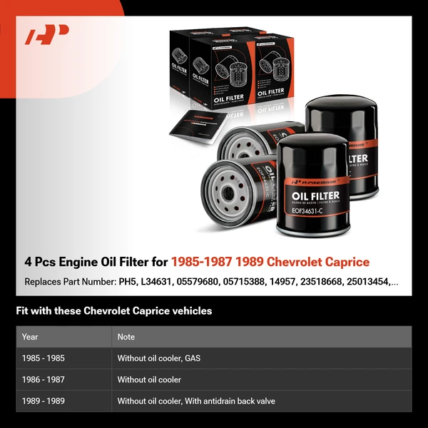 4 Pcs Engine Oil Filter for 1985-1987 1989 Chevrolet Caprice