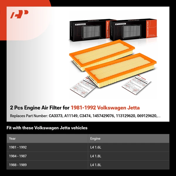 2 Pcs Engine Air Filter for 1981-1992 Volkswagen Jetta