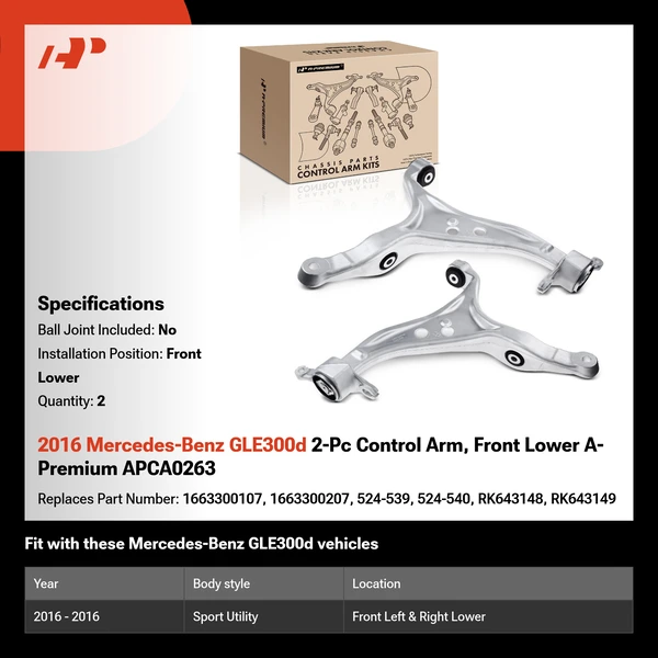 2016 Mercedes-Benz GLE300d 2-Pc Control Arm, Front Lower A-Premium APCA0263