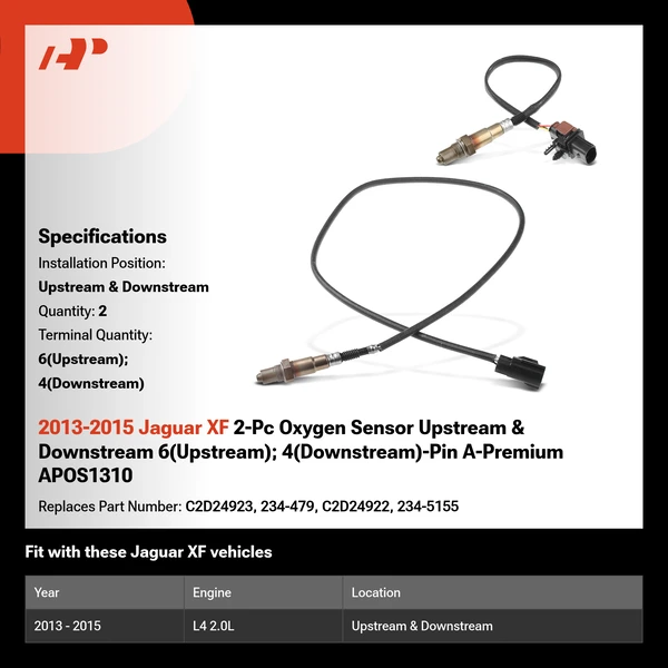 2013-2015 Jaguar XF 2-Pc Oxygen Sensor Upstream & Downstream 6(Upstream); 4(Downstream)-Pin A-Premium APOS1310