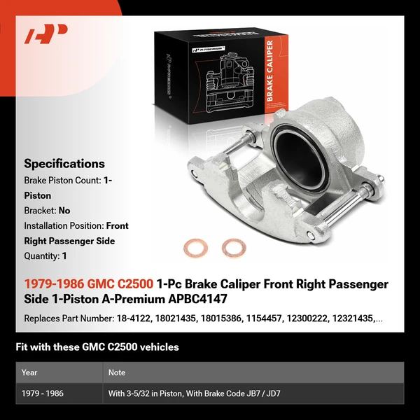 1979-1986 GMC C2500 1-Pc Brake Caliper Front Right Passenger Side 1-Piston A-Premium APBC4147