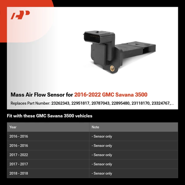 Mass Air Flow Sensor for 2016-2022 GMC Savana 3500