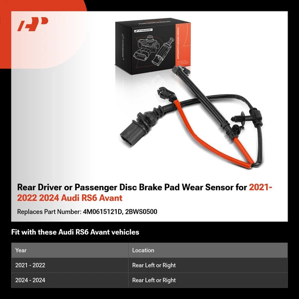 Rear Driver or Passenger Disc Brake Pad Wear Sensor for 2021-2022 2024 Audi RS6 Avant