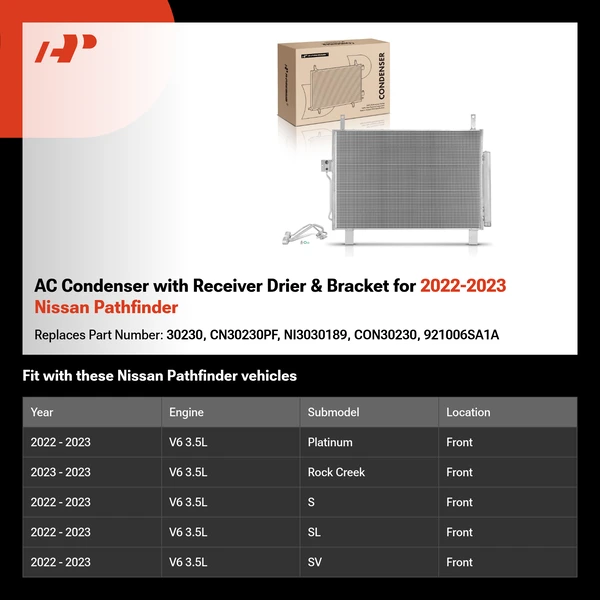 AC Condenser with Receiver Drier & Bracket for 2022-2023 Nissan Pathfinder
