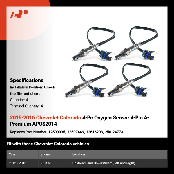2015-2016 Chevrolet Colorado 4-Pc Oxygen Sensor 4-Pin A-Premium APOS2014