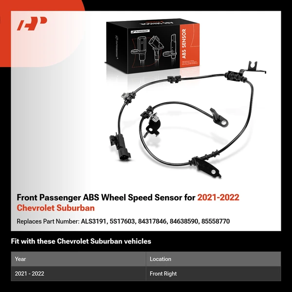 Front Passenger ABS Wheel Speed Sensor for 2021-2022 Chevrolet Suburban