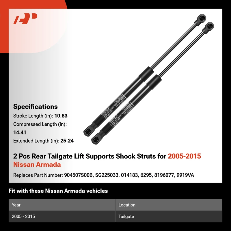 2 Pcs Rear Tailgate Lift Supports Shock Struts for 2005-2015 Nissan Armada