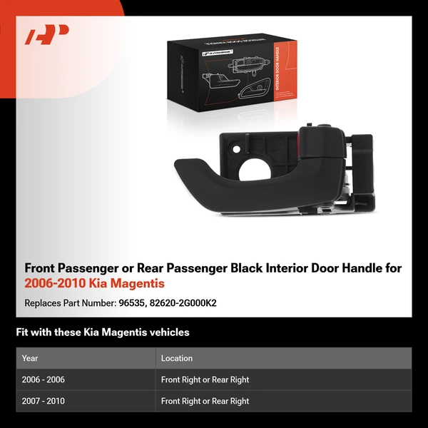 Front Passenger or Rear Passenger Black Interior Door Handle for 2006-2010 Kia Magentis
