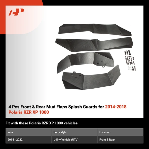 4 Pcs Front & Rear Mud Flaps Splash Guards for 2014-2018 Polaris RZR XP 1000