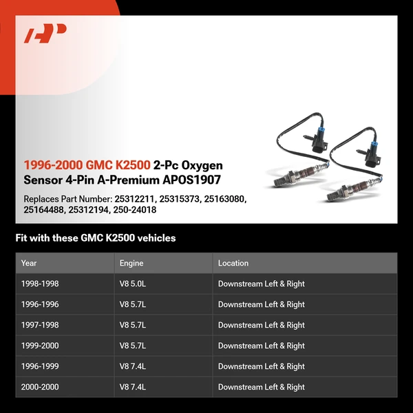 1996-2000 GMC K2500 2-Pc Oxygen Sensor 4-Pin A-Premium APOS1907
