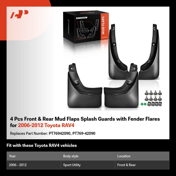 4 Pcs Front & Rear Mud Flaps Splash Guards with Fender Flares for 2006-2012 Toyota RAV4