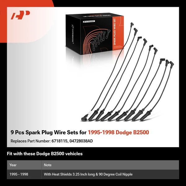 9 Pcs Spark Plug Wire Sets for 1995-1998 Dodge B2500
