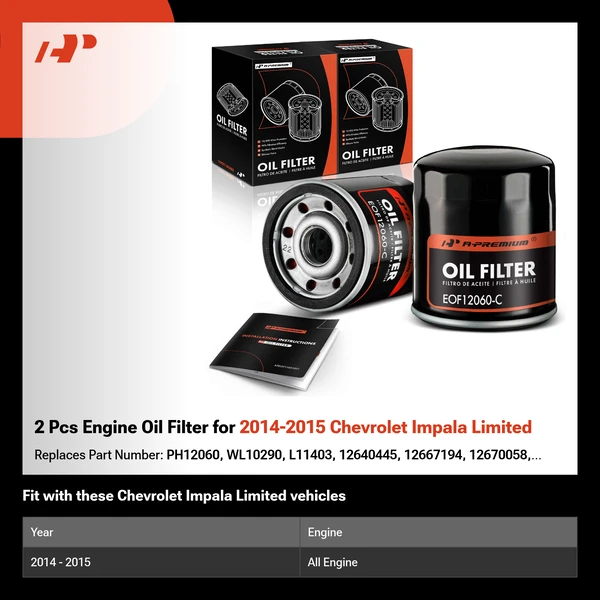 2 Pcs Engine Oil Filter for 2014-2015 Chevrolet Impala Limited