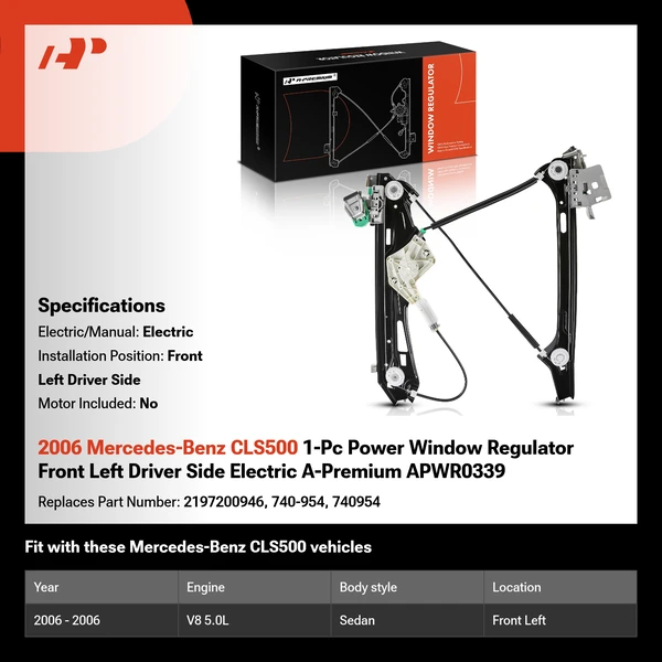 2006 Mercedes-Benz CLS500 1-Pc Power Window Regulator Front Left Driver Side Electric A-Premium APWR0339