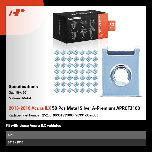 2013-2016 Acura ILX 50 Pcs Metal Silver A-Premium APRCF3188