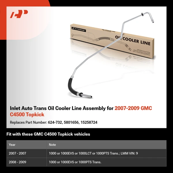 Inlet Auto Trans Oil Cooler Line Assembly for 2007-2009 GMC C4500 Topkick