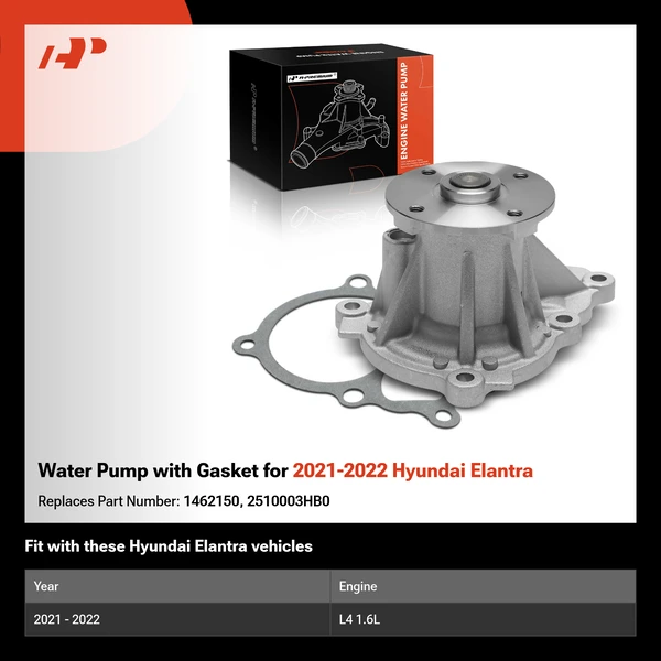 Water Pump with Gasket for 2021-2022 Hyundai Elantra