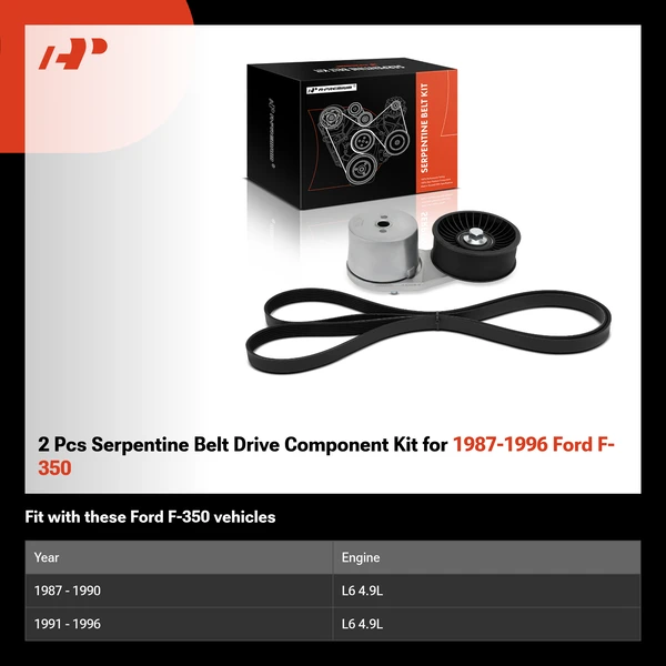 2 Pcs Serpentine Belt Drive Component Kit for 1987-1996 Ford F-350