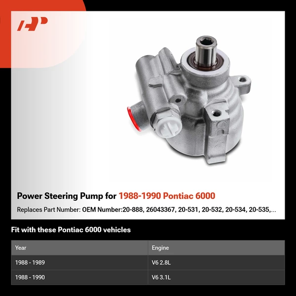 Power Steering Pump for 1988-1990 Pontiac 6000