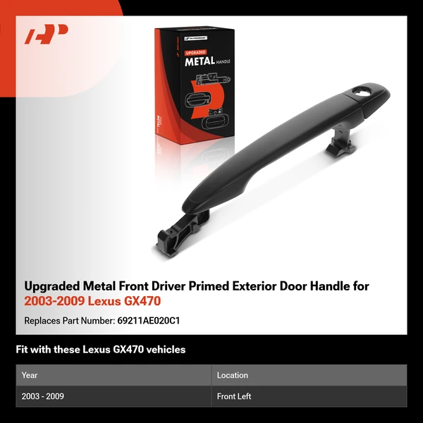 Upgraded Metal Front Driver Primed Exterior Door Handle for 2003-2009 Lexus GX470