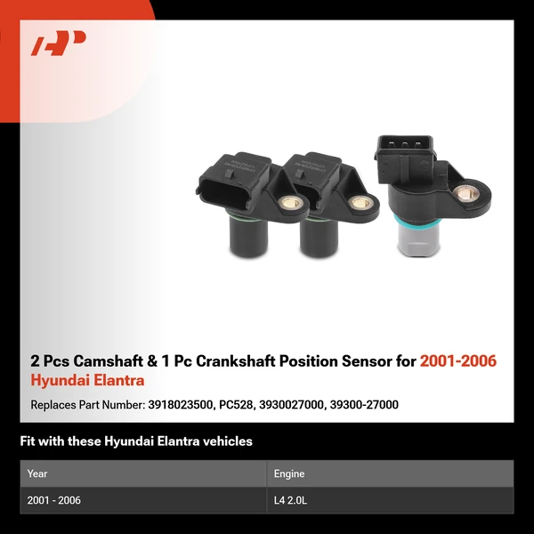 2 Pcs Camshaft & 1 Pc Crankshaft Position Sensor for 2001-2006 Hyundai Elantra