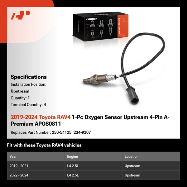 2019-2024 Toyota RAV4 1-Pc Oxygen Sensor Upstream 4-Pin A-Premium APOS0811