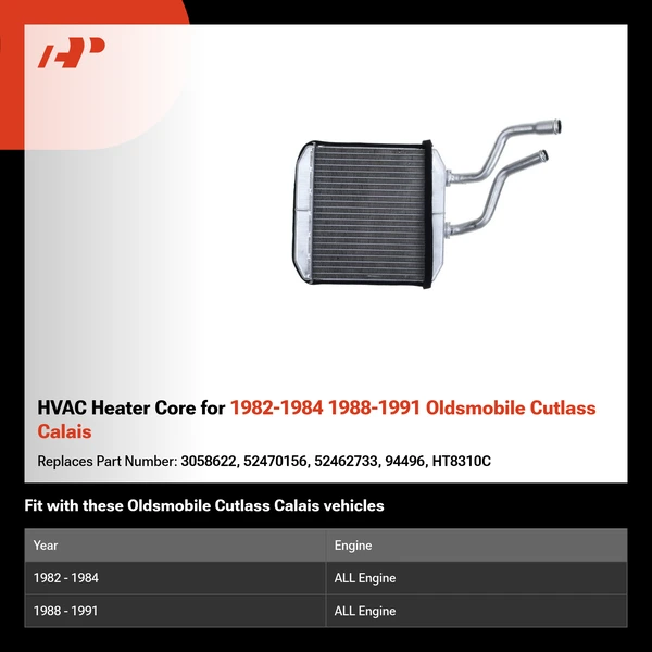 HVAC Heater Core for 1982-1984 1988-1991 Oldsmobile Cutlass Calais