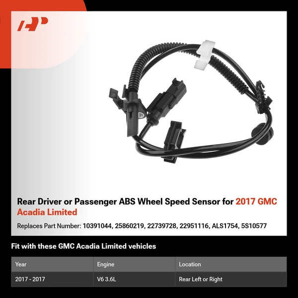 Rear Driver or Passenger ABS Wheel Speed Sensor for 2017 GMC Acadia Limited
