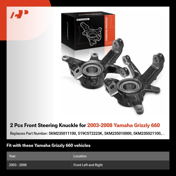 2 Pcs Front Steering Knuckle for 2003-2008 Yamaha Grizzly 660