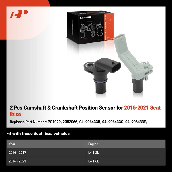 2 Pcs Camshaft & Crankshaft Position Sensor for 2016-2021 Seat Ibiza