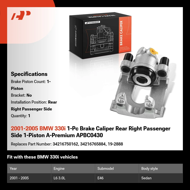 2001-2005 BMW 330i 1-Pc Brake Caliper Rear Right Passenger Side 1-Piston A-Premium APBC0430