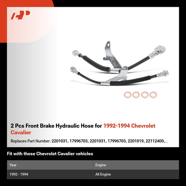 2 Pcs Front Brake Hydraulic Hose for 1992-1994 Chevrolet Cavalier