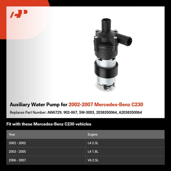 Auxiliary Water Pump for 2002-2007 Mercedes-Benz C230
