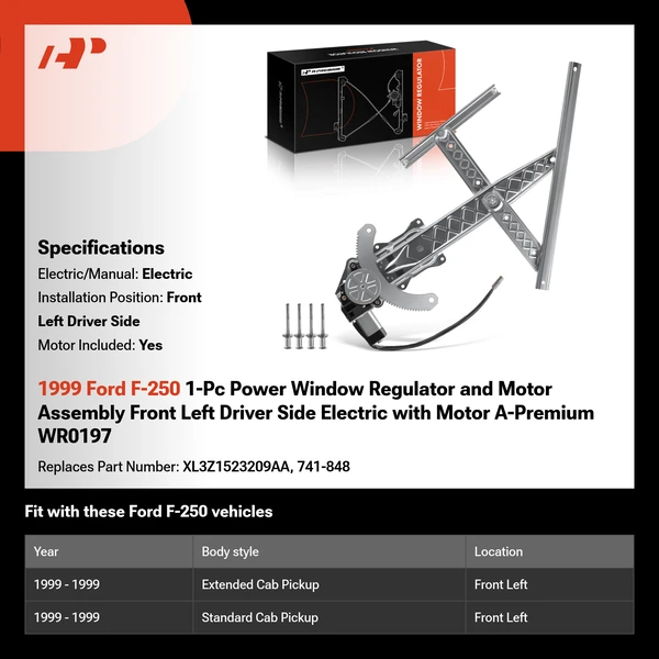1999 Ford F-250 1-Pc Power Window Regulator and Motor Assembly Front Left Driver Side Electric with Motor A-Premium WR0197