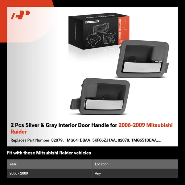 2 Pcs Silver & Gray Interior Door Handle for 2006-2009 Mitsubishi Raider