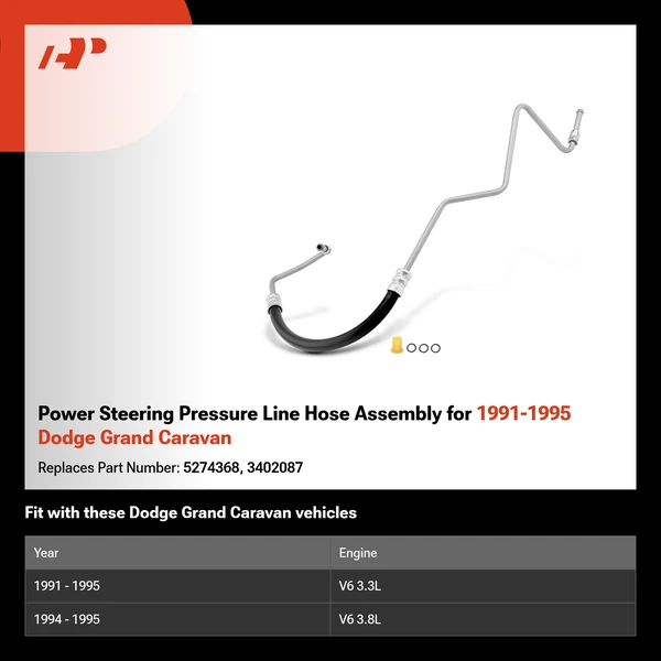 Power Steering Pressure Line Hose Assembly for 1991-1995 Dodge Grand Caravan