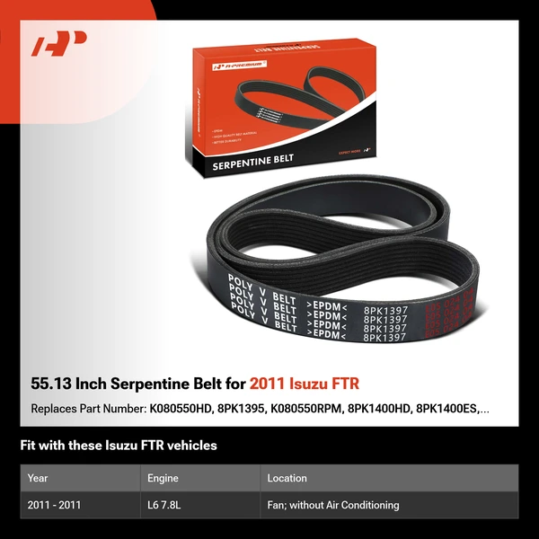 55.13 Inch Serpentine Belt for 2011 Isuzu FTR