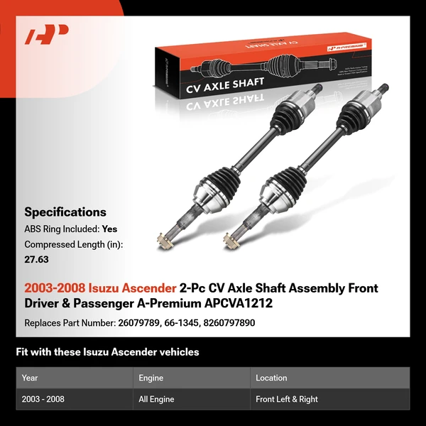 2003-2008 Isuzu Ascender 2-Pc CV Axle Shaft Assembly Front Driver & Passenger A-Premium APCVA1212