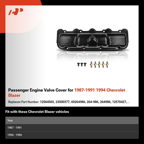 Passenger Engine Valve Cover for 1987-1991 1994 Chevrolet Blazer
