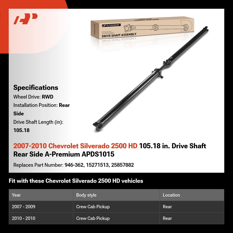 2007-2010 Chevrolet Silverado 2500 HD 105.18 in. Drive Shaft Rear Side A-Premium APDS1015