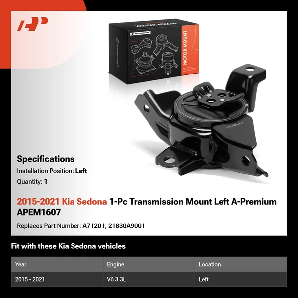 2015-2021 Kia Sedona 1-Pc Transmission Mount Left A-Premium APEM1607