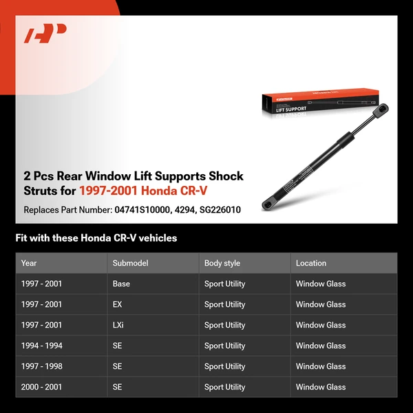 2 Pcs Rear Window Lift Supports Shock Struts for 1997-2001 Honda CR-V
