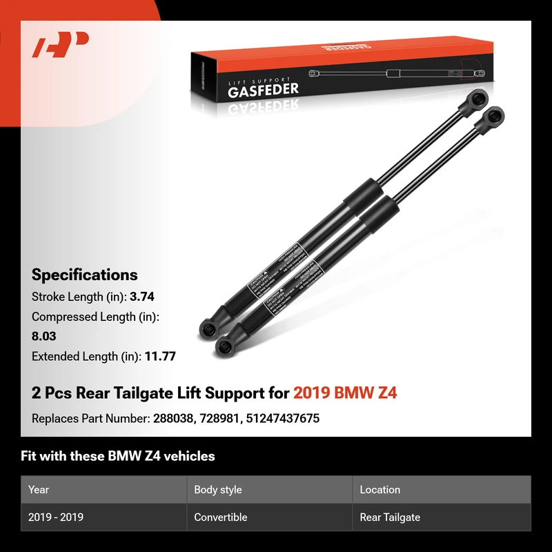 2 Pcs Rear Tailgate Lift Support for 2019 BMW Z4