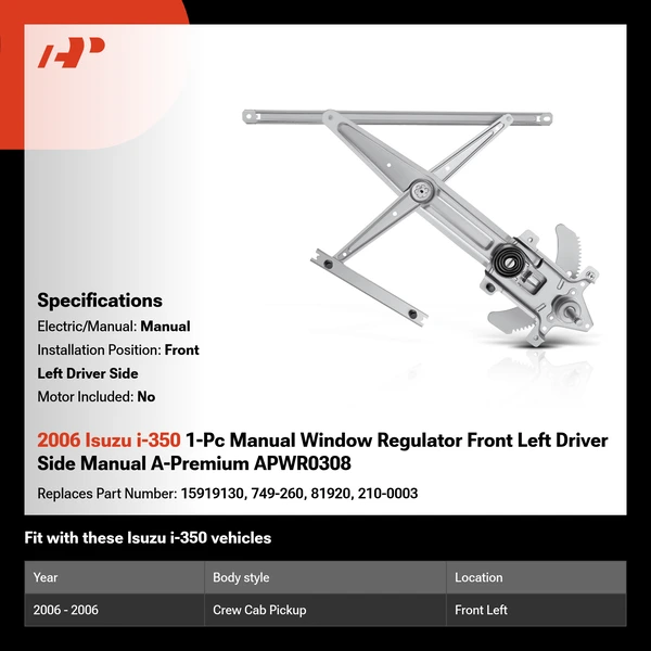 2006 Isuzu i-350 1-Pc Manual Window Regulator Front Left Driver Side Manual A-Premium APWR0308