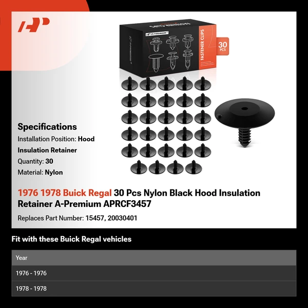 1976 1978 Buick Regal 30 Pcs Nylon Black Hood Insulation Retainer A-Premium APRCF3457