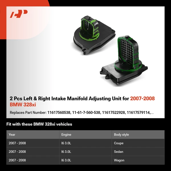 2 Pcs Left & Right Intake Manifold Adjusting Unit for 2007-2008 BMW 328xi